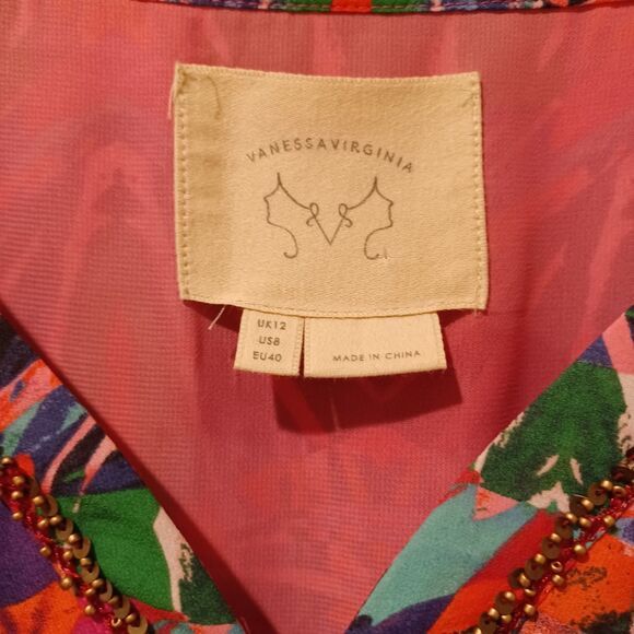 Anthropologie Vanessa Virginia Mural Maxi Dress Size 8 Beaded Boho Artsy - Picture 6 of 11